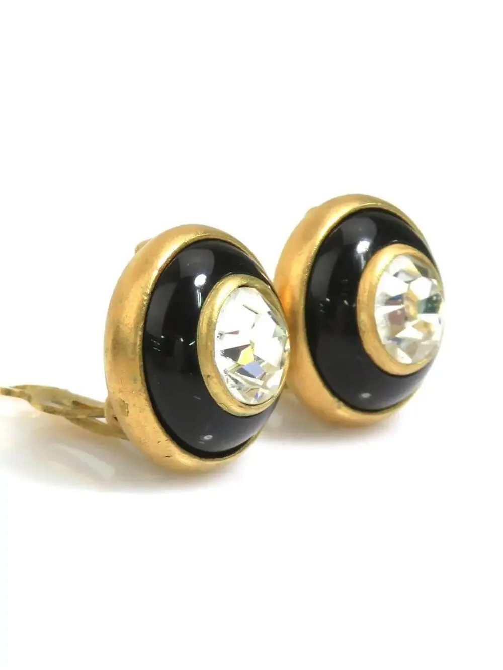 Auth Chanel Vintage Earrings Gold/Black #302720C23B